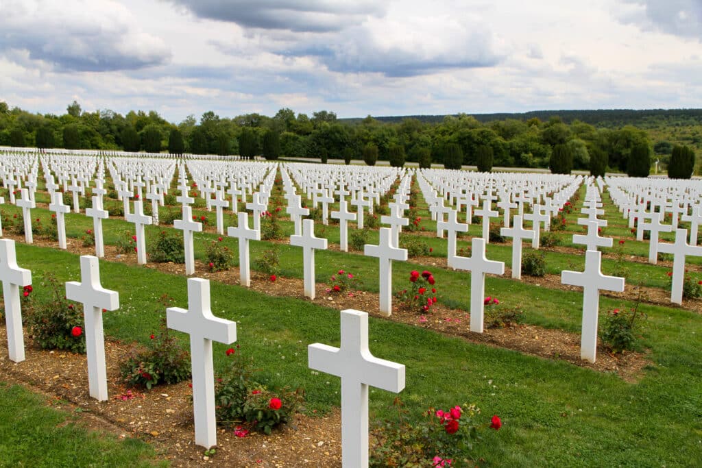 The ossuary and cemetery of Douaumont: a memorial containing the remains of soldiers who died on the battlefield during the Battle of Verdun in World War I.