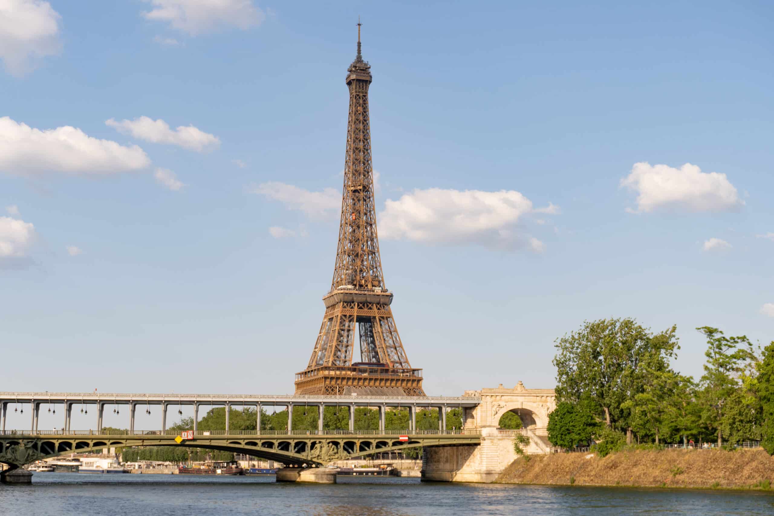 Eiffel Tower seen from the banks of River Seine