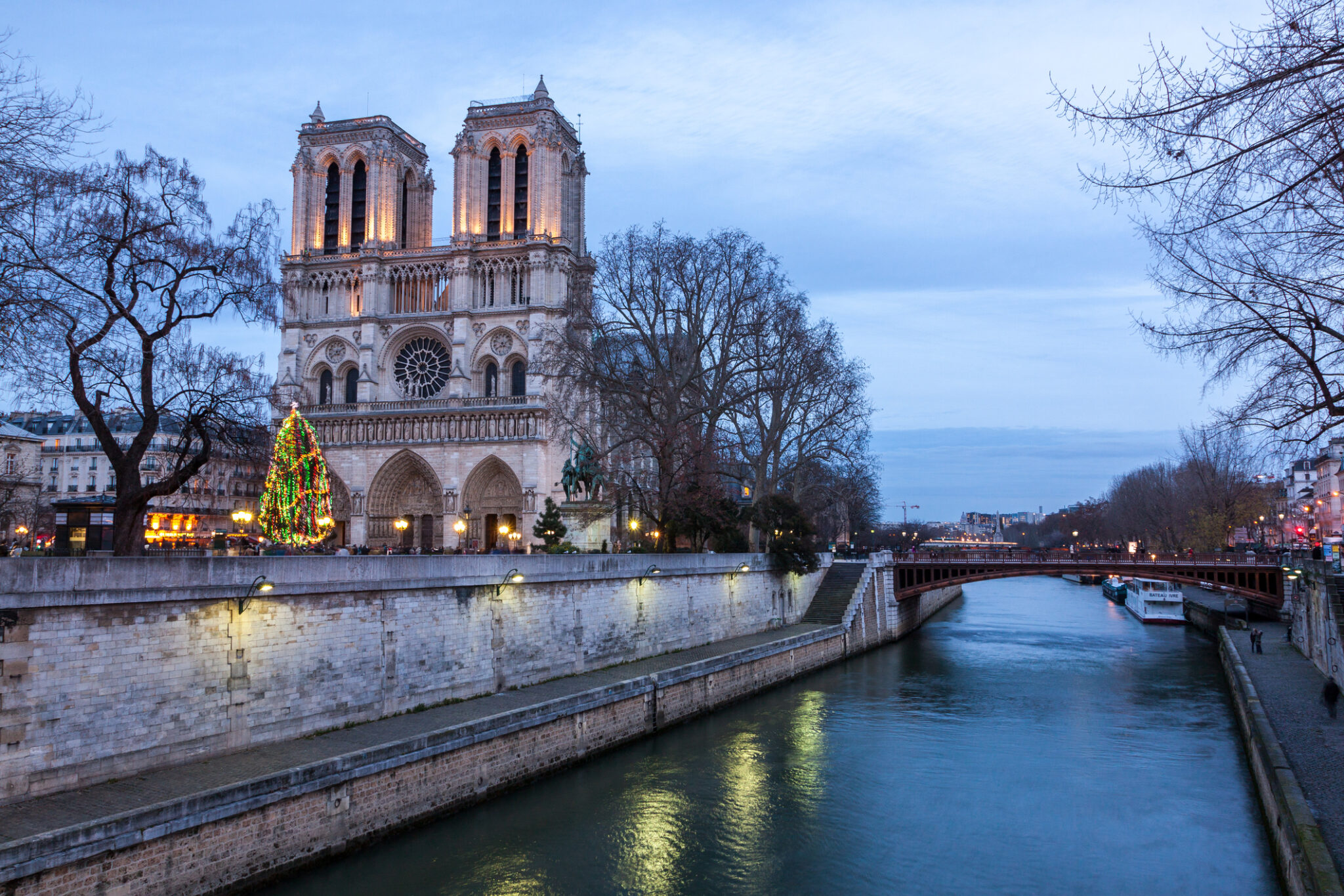 Notre Dame de Paris at dusk during Winter