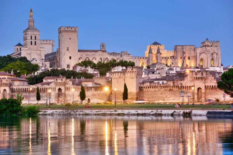 View of Avignon and Rhône River at Sunset